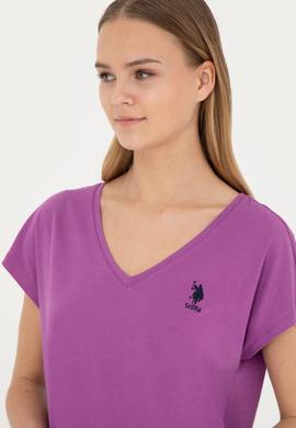 Kadın Mor V Yaka Basic Tişört - 50285849046