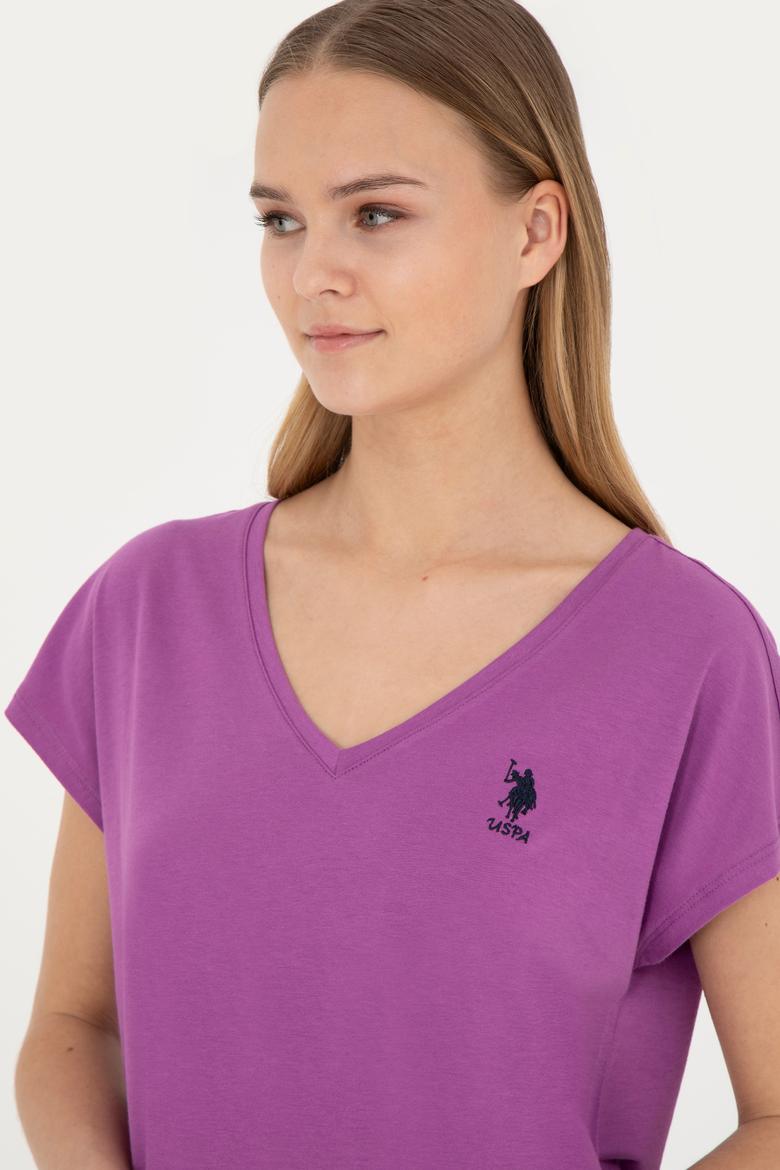 Kadın Mor V Yaka Basic Tişört - 50285849046