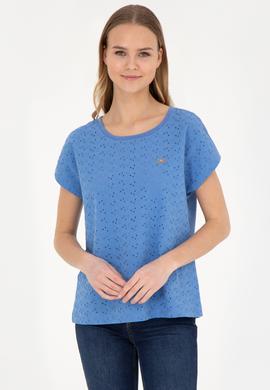 Kadın Koyu Mavi Bisiklet Yaka Tişört - 50281803003