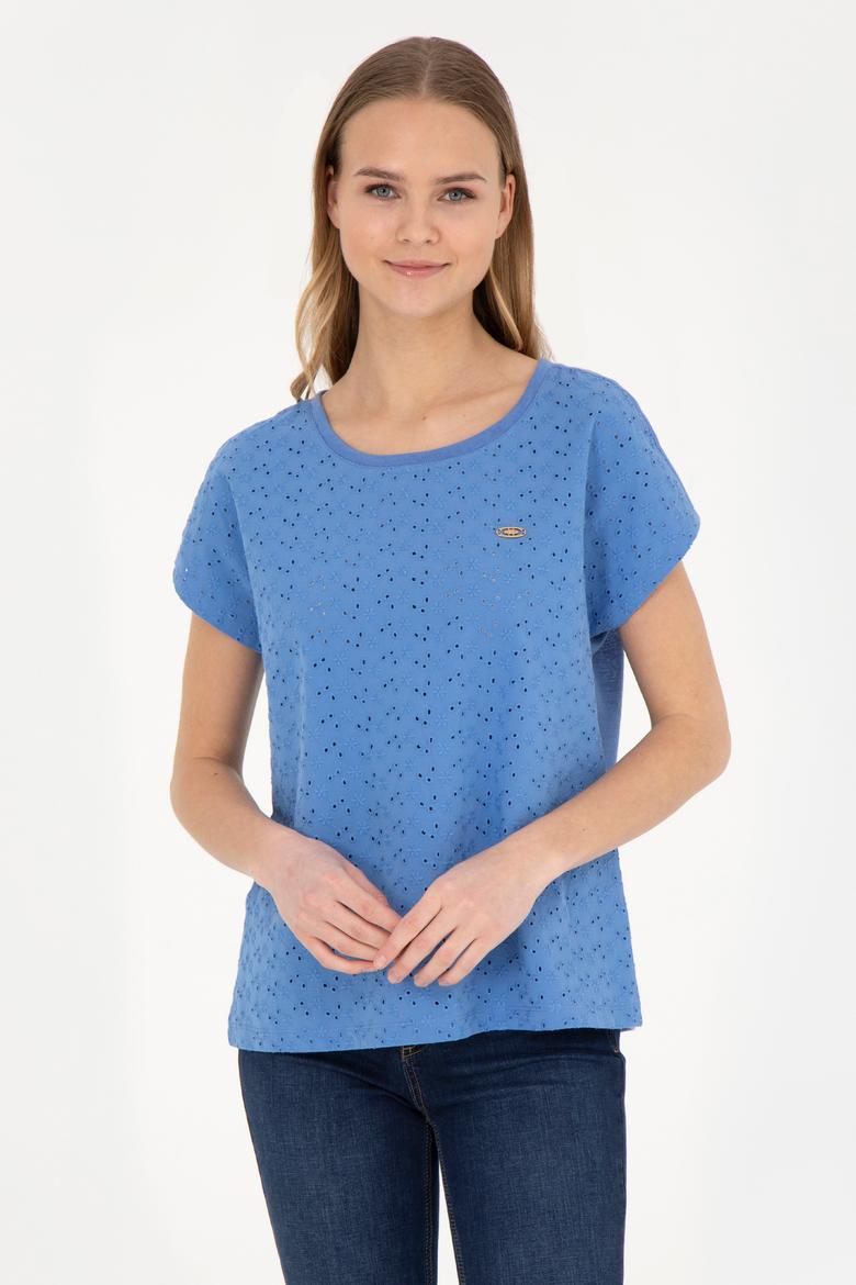 Kadın Koyu Mavi Bisiklet Yaka Tişört - 50281803003