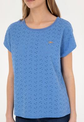 Kadın Koyu Mavi Bisiklet Yaka Tişört - 50281803003