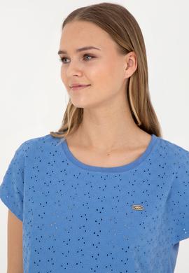 Kadın Koyu Mavi Bisiklet Yaka Tişört - 50281803003