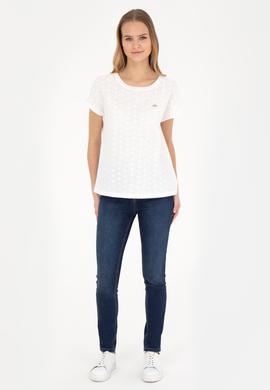 Kadın Ekru Bisiklet Yaka Tişört - 50281803028