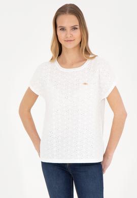 Kadın Ekru Bisiklet Yaka Tişört - 50281803028