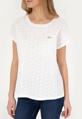 Kadın Ekru Bisiklet Yaka Tişört - 50281803028