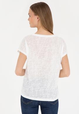 Kadın Ekru Bisiklet Yaka Tişört - 50281803028