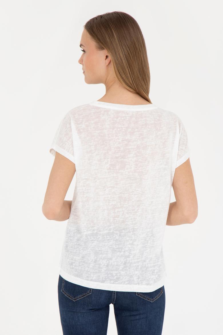 Kadın Ekru Bisiklet Yaka Tişört - 50281803028