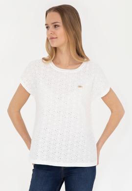 Kadın Ekru Bisiklet Yaka Tişört - 50281803028