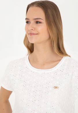 Kadın Ekru Bisiklet Yaka Tişört - 50281803028