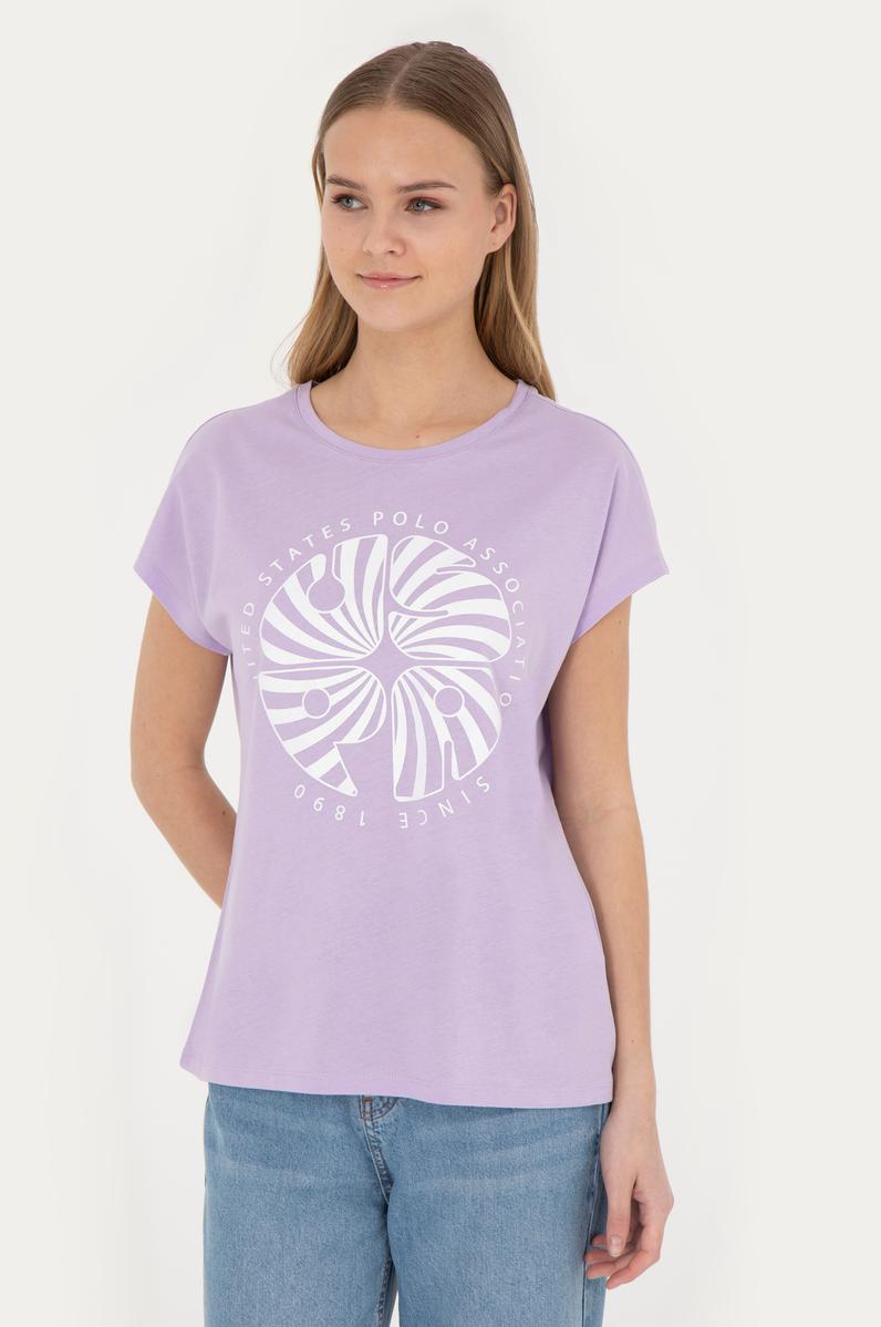 Kadın Lila Bisiklet Yaka Tişört
