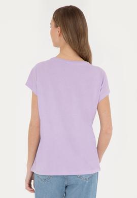Kadın Lila Bisiklet Yaka Tişört - 50282896006