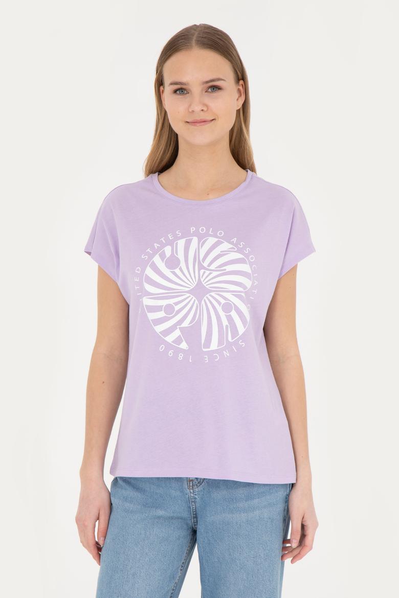 Kadın Lila Bisiklet Yaka Tişört - 50282896006