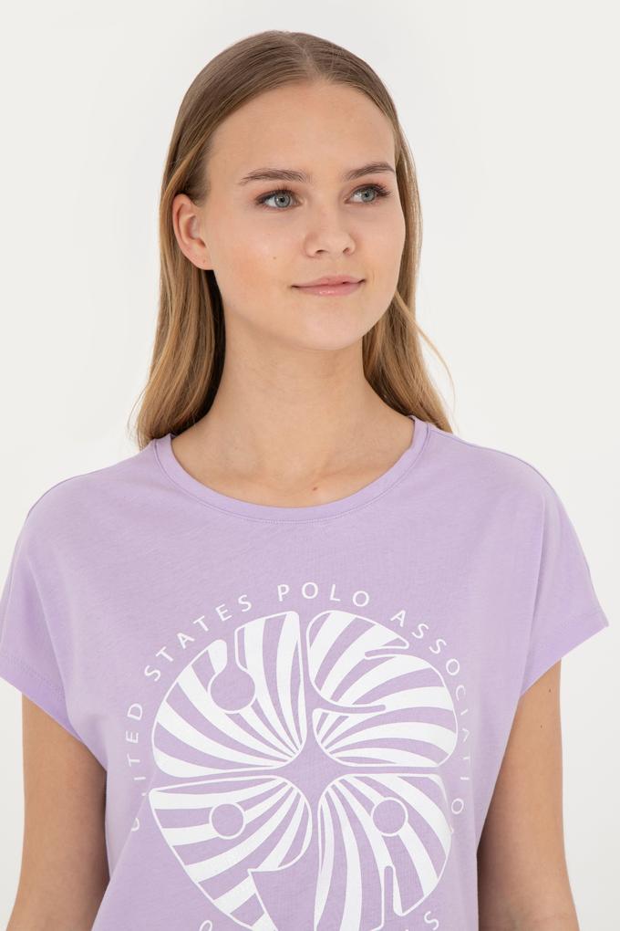 Kadın Lila Bisiklet Yaka Tişört