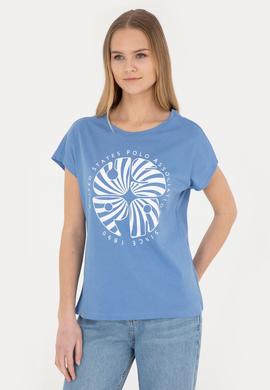 Kadın Koyu Mavi Bisiklet Yaka Tişört - 50282896014