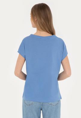 Kadın Koyu Mavi Bisiklet Yaka Tişört - 50282896014