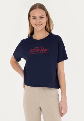 Kadın Lacivert Bisiklet Yaka Tişört - 50282898037