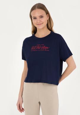 Kadın Lacivert Bisiklet Yaka Tişört - 50282898037