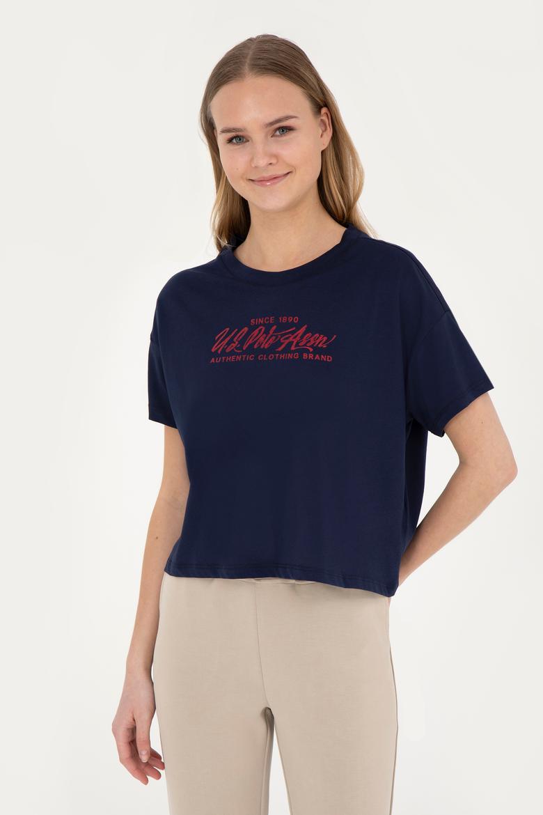 Kadın Lacivert Bisiklet Yaka Tişört - 50282898037