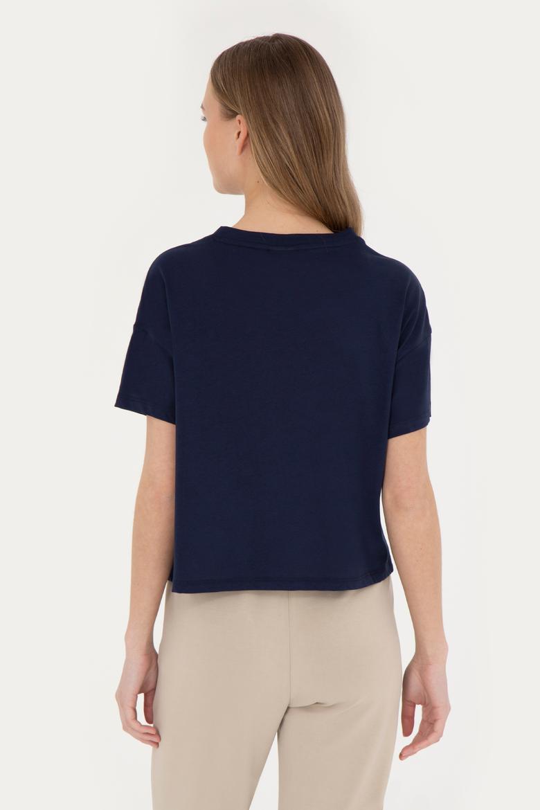 Kadın Lacivert Bisiklet Yaka Tişört - 50282898037