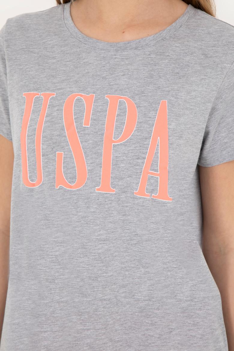 Kadın Gri Melanj Bisiklet Yaka Tişört - 50285843007