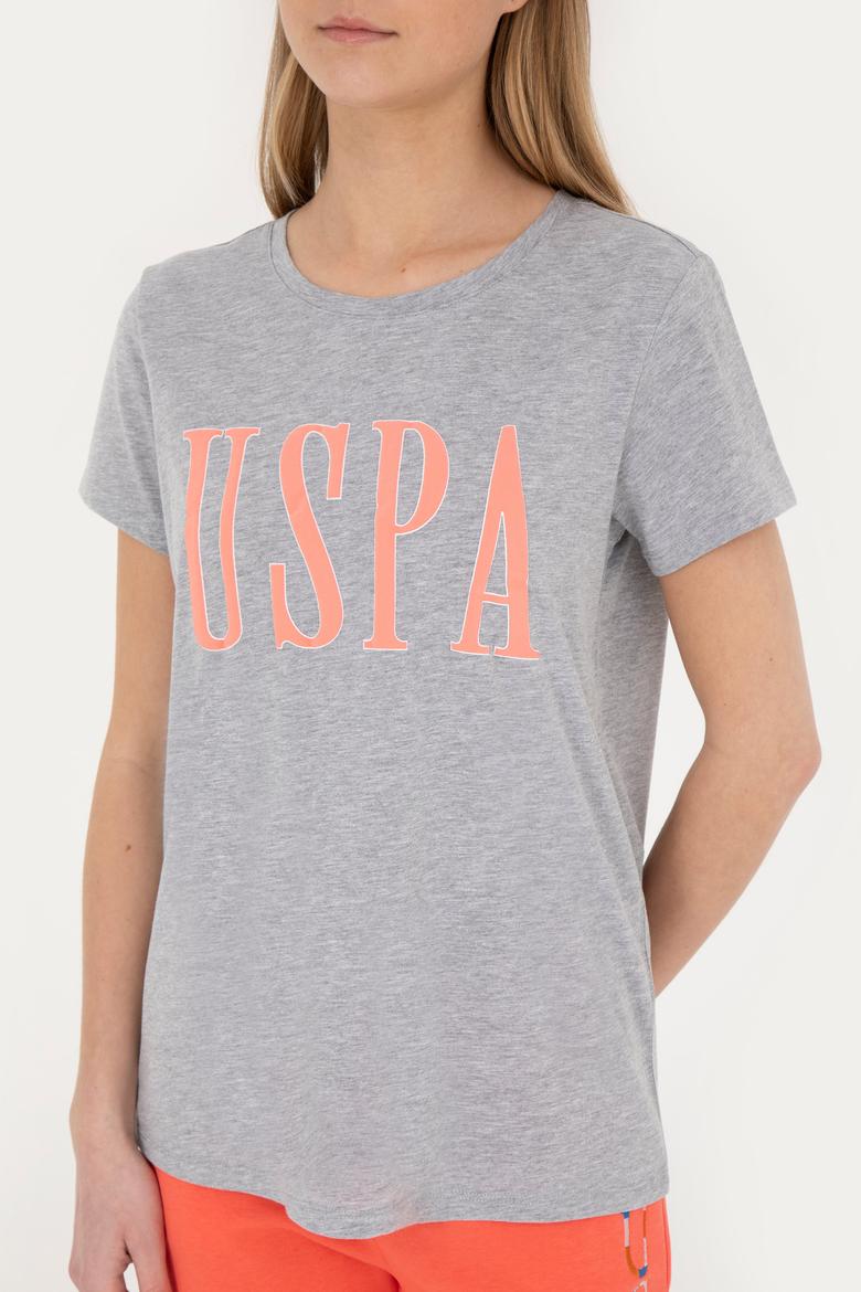 Kadın Gri Melanj Bisiklet Yaka Tişört - 50285843007