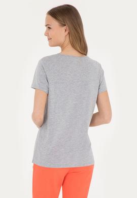 Kadın Gri Melanj Bisiklet Yaka Tişört - 50285843007