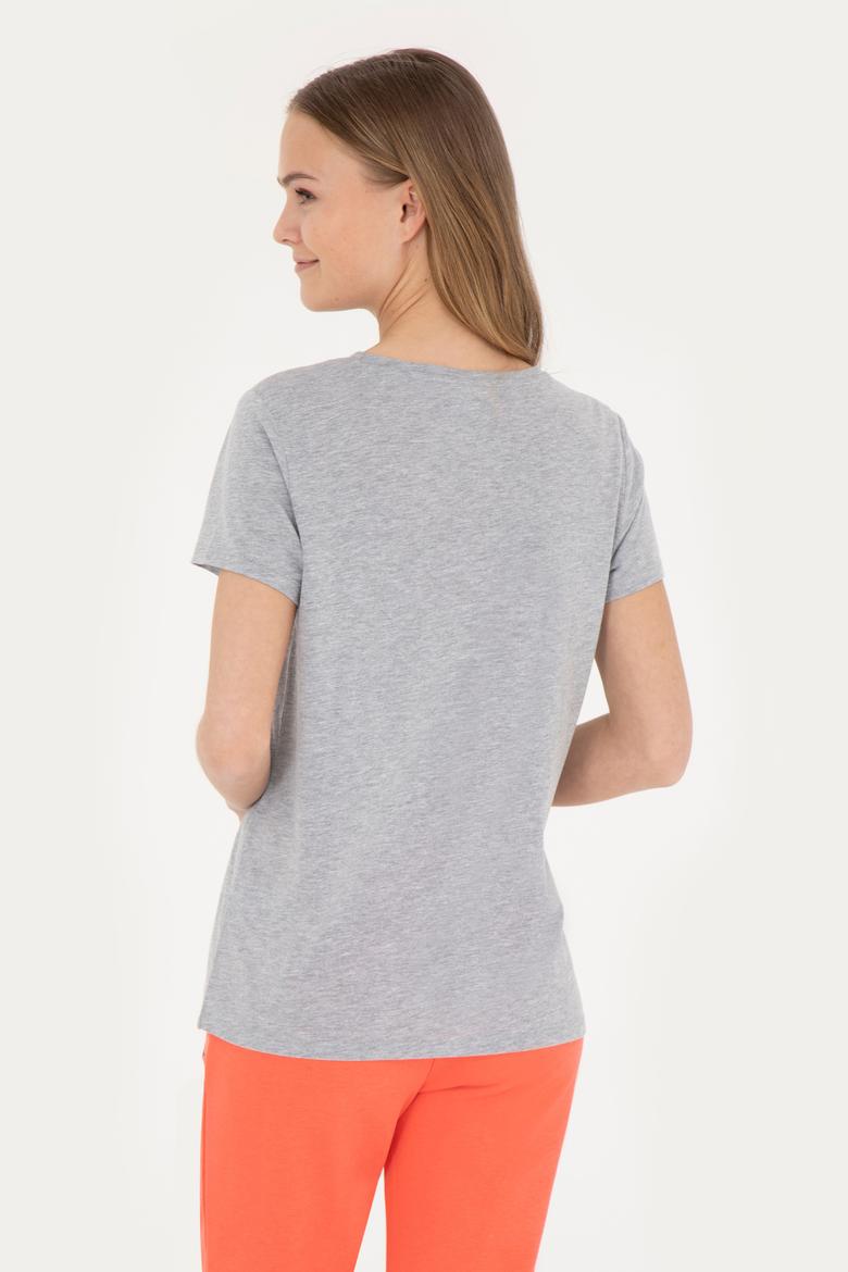 Kadın Gri Melanj Bisiklet Yaka Tişört - 50285843007