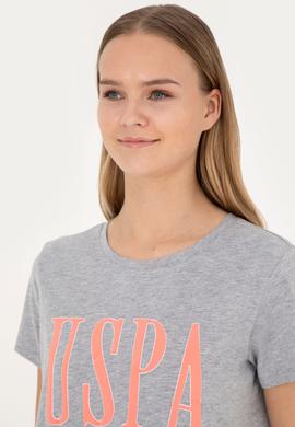 Kadın Gri Melanj Bisiklet Yaka Tişört - 50285843007