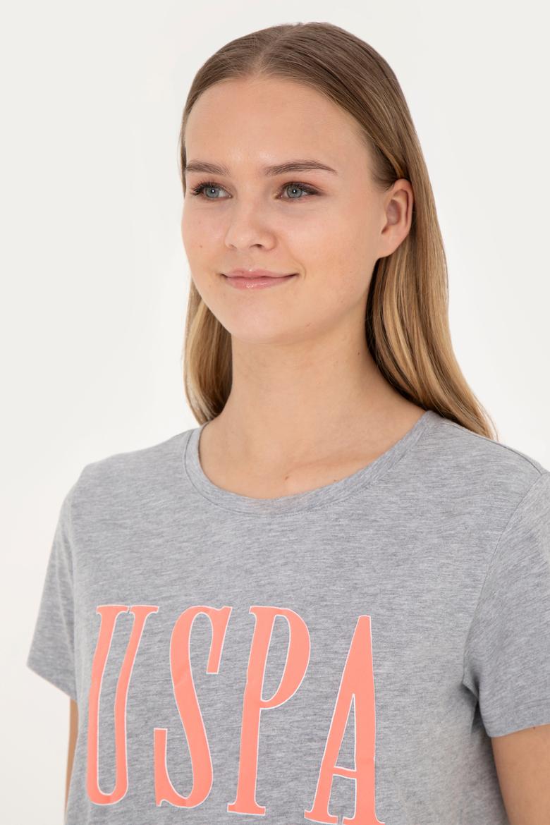 Kadın Gri Melanj Bisiklet Yaka Tişört - 50285843007