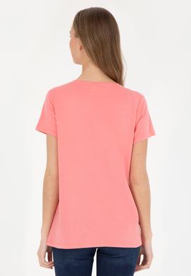 Kadın Neon Pembe Bisiklet Yaka Tişört - 50285843049