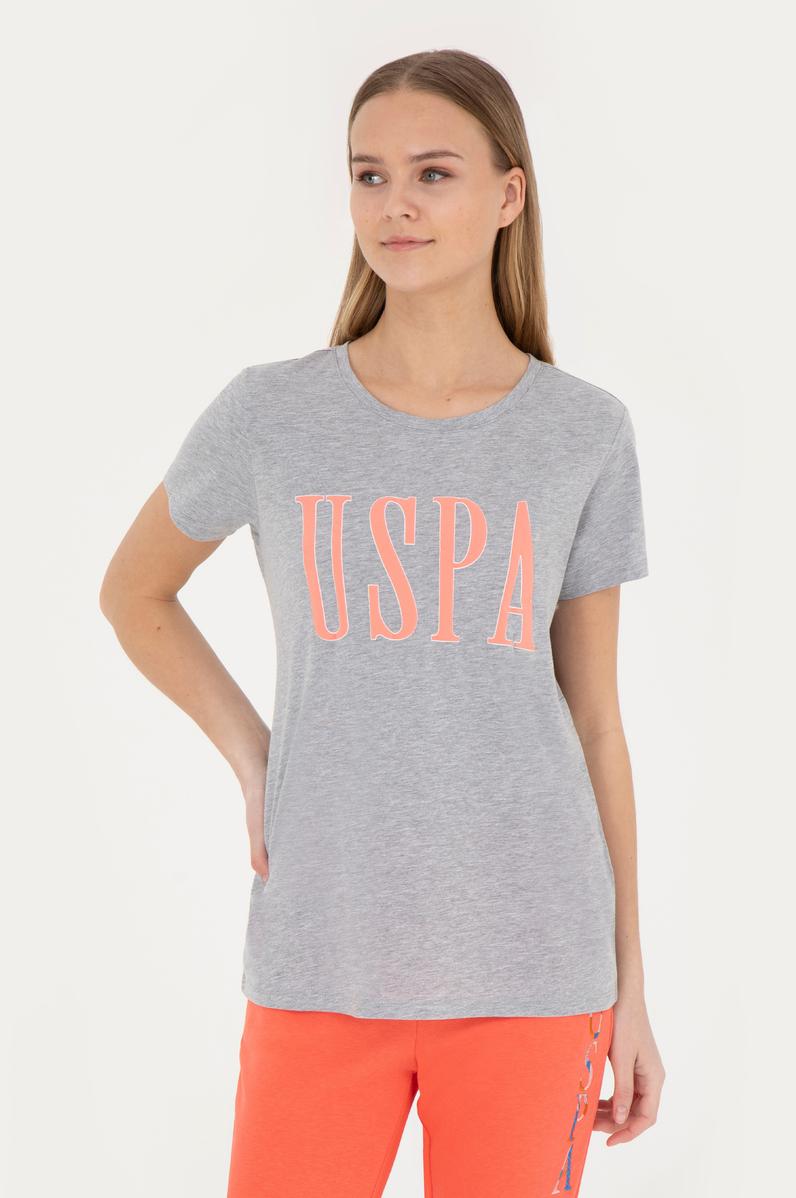 Kadın Gri Melanj Bisiklet Yaka Tişört