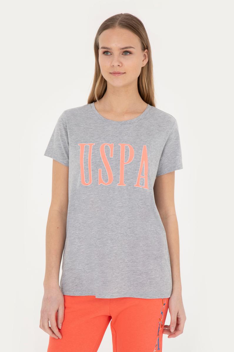 Kadın Gri Melanj Bisiklet Yaka Tişört