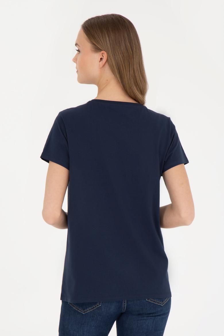 Kadın Lacivert Bisiklet Yaka Tişört - 50285843115