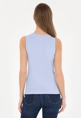 Kadın Mavi Bisiklet Yaka Kolsuz Tişört - 50285852066