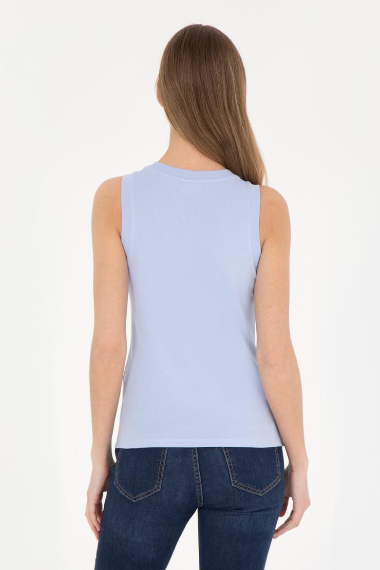 Kadın Mavi Bisiklet Yaka Kolsuz Tişört - 50285852066