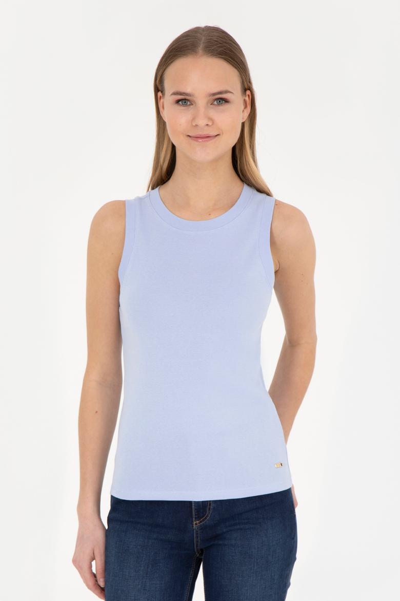 Kadın Mavi Bisiklet Yaka Kolsuz Tişört - 50285852066