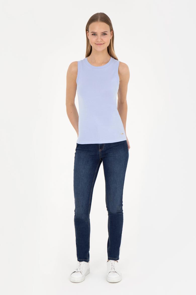 Kadın Mavi Bisiklet Yaka Kolsuz Tişört - 50285852066