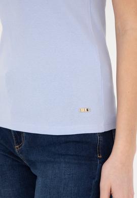 Kadın Mavi Bisiklet Yaka Kolsuz Tişört - 50285852066