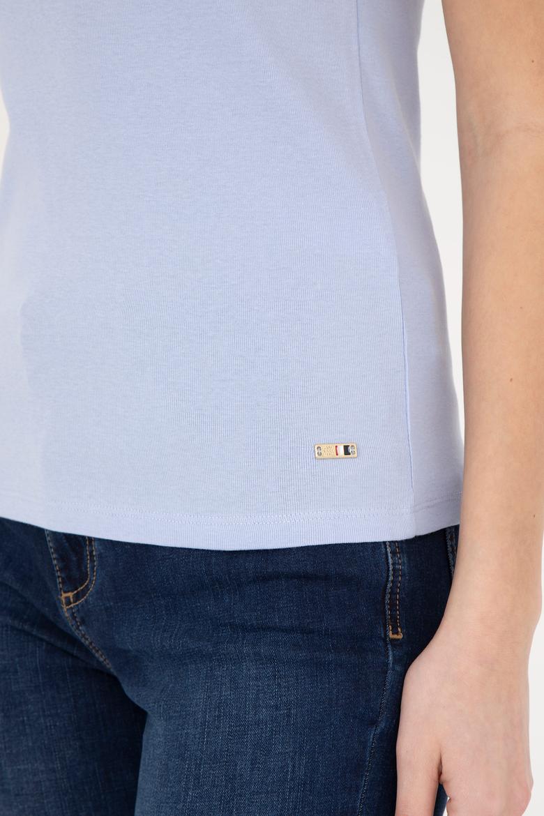 Kadın Mavi Bisiklet Yaka Kolsuz Tişört - 50285852066