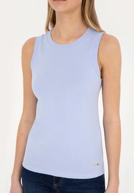 Kadın Mavi Bisiklet Yaka Kolsuz Tişört - 50285852066