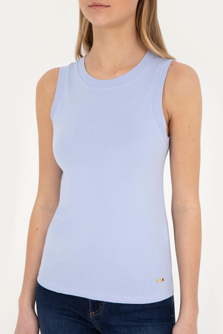 Kadın Mavi Bisiklet Yaka Kolsuz Tişört - 50285852066