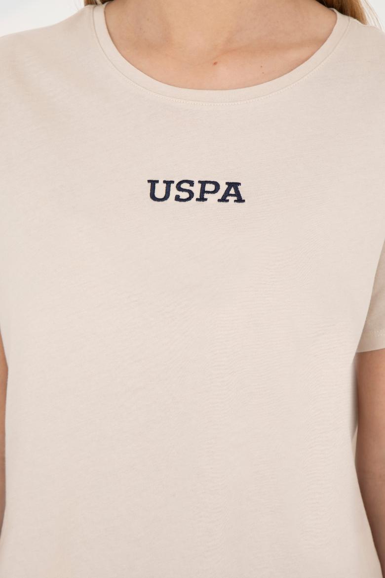 Kadın Krem Bisiklet Yaka Tişört - 50285886003