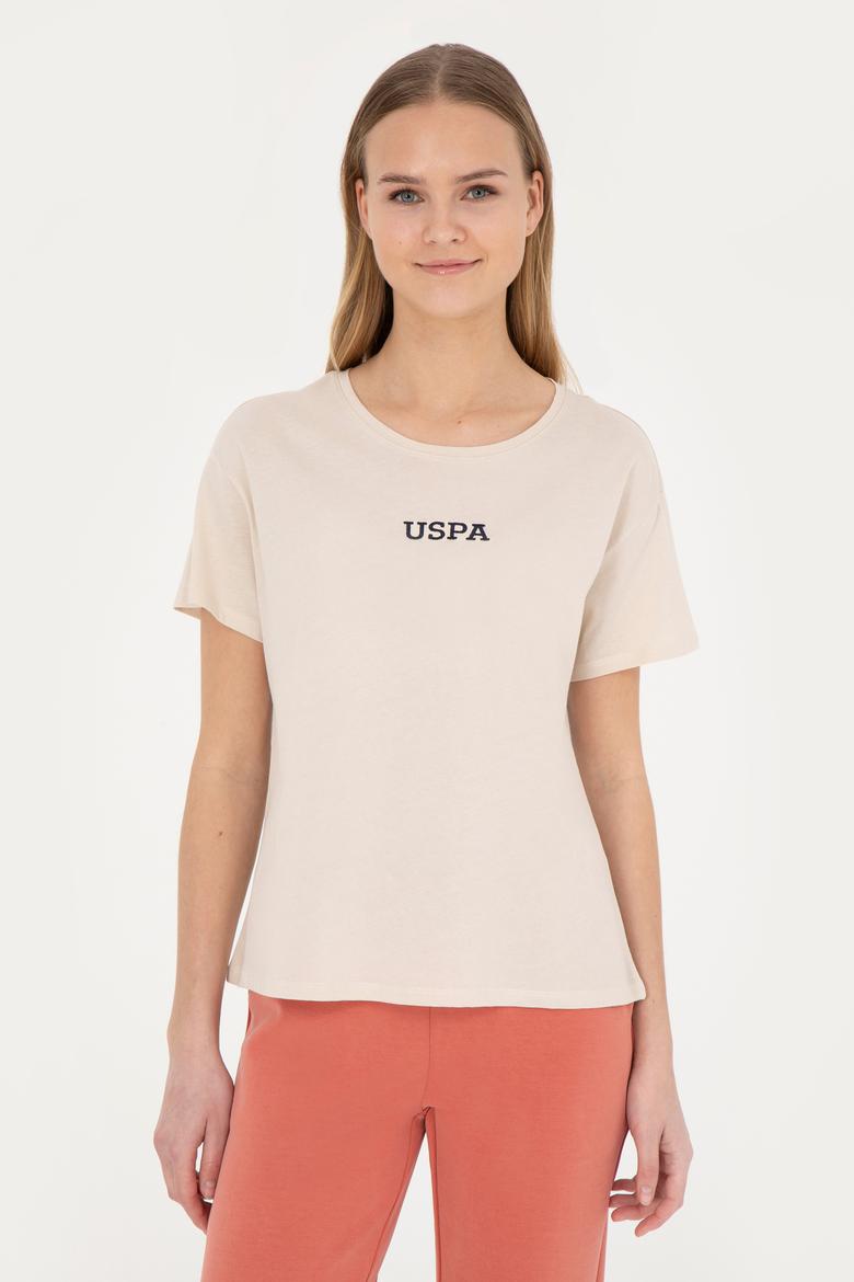 Kadın Krem Bisiklet Yaka Tişört - 50285886003