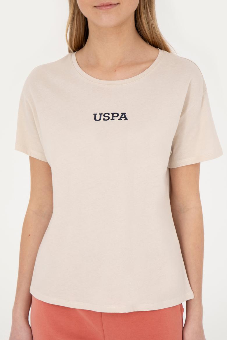 Kadın Krem Bisiklet Yaka Tişört - 50285886003