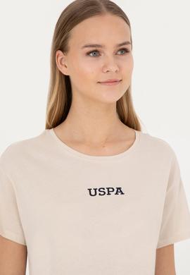 Kadın Krem Bisiklet Yaka Tişört - 50285886003