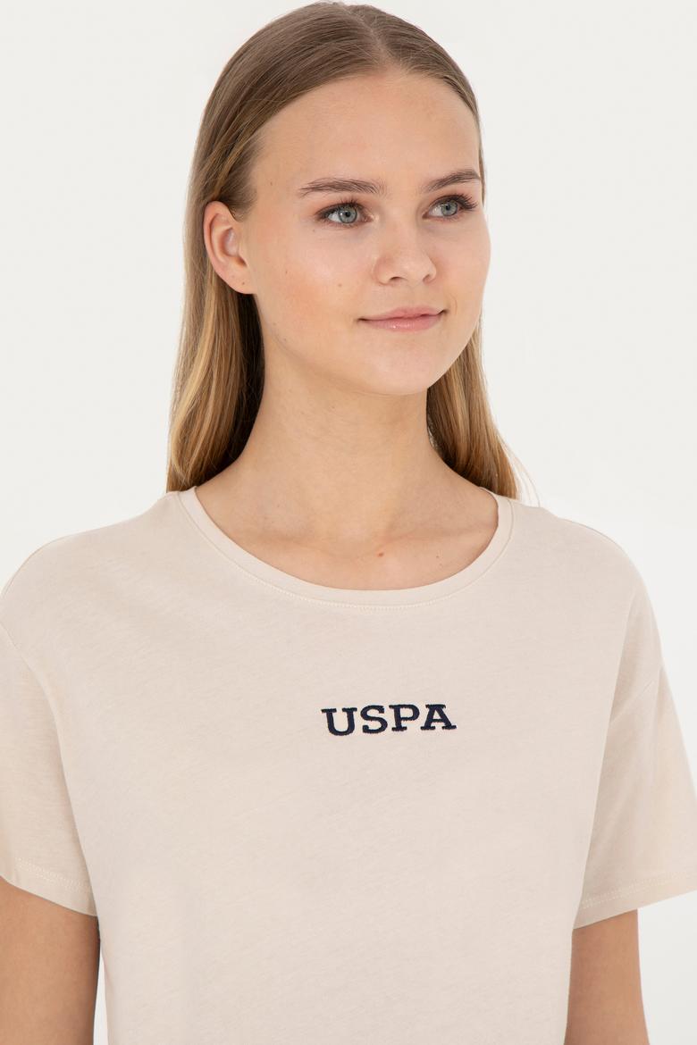 Kadın Krem Bisiklet Yaka Tişört - 50285886003