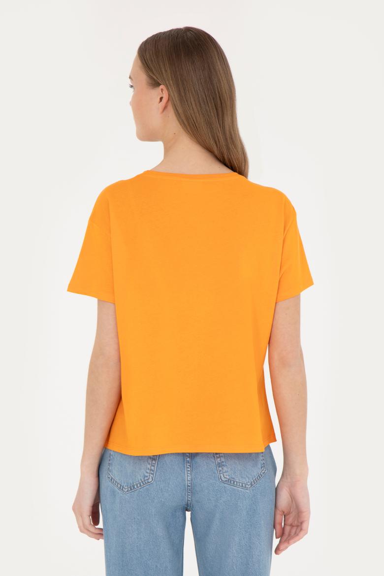 Kadın Turuncu Bisiklet Yaka Tişört - 50285886022