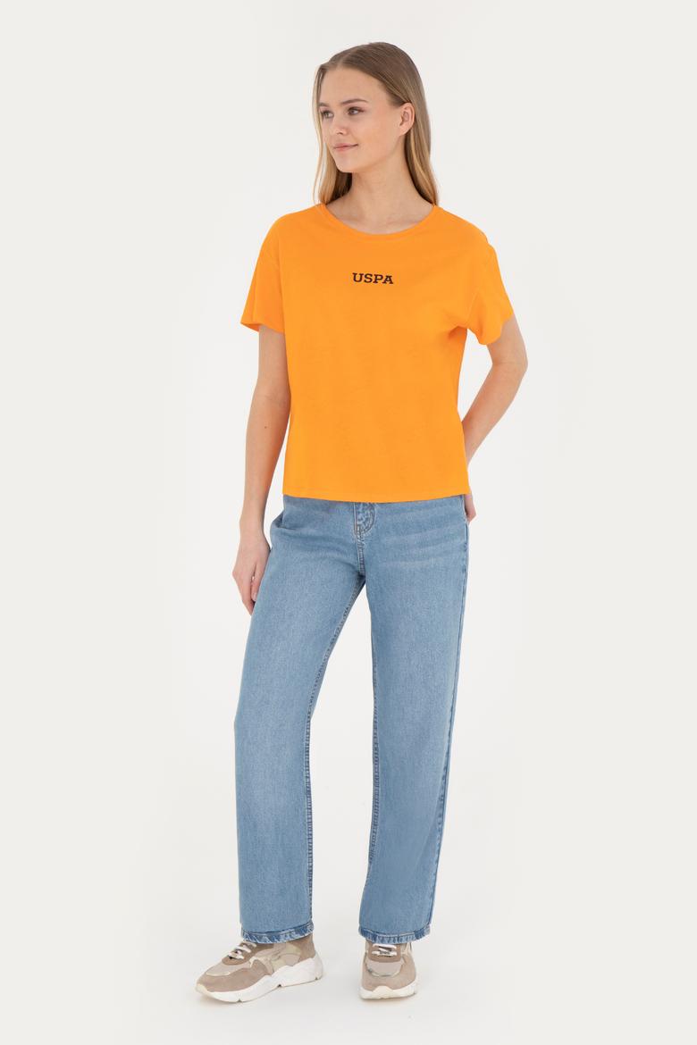 Kadın Turuncu Bisiklet Yaka Tişört - 50285886022