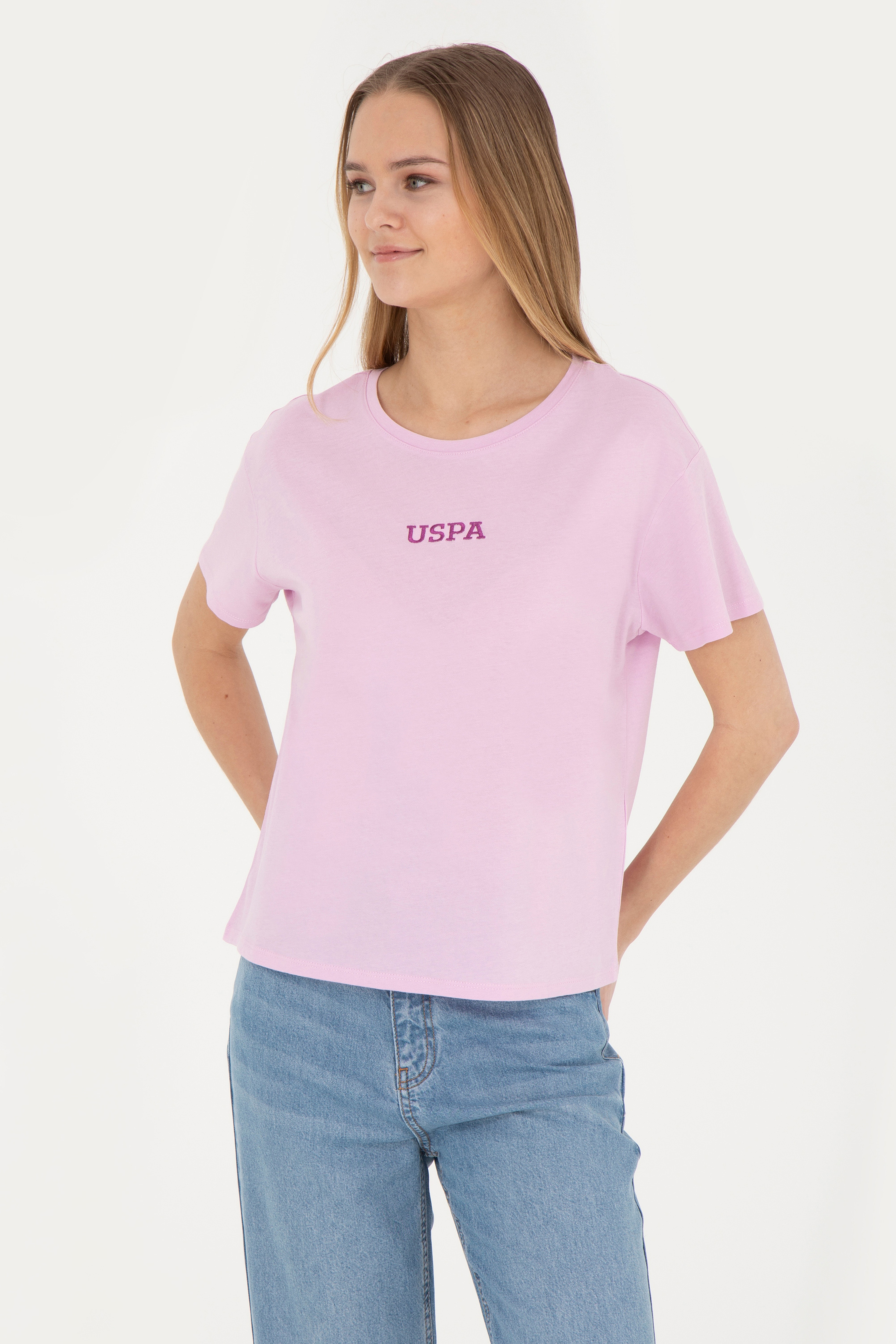 Kadın Pembe Bisiklet Yaka Tişört