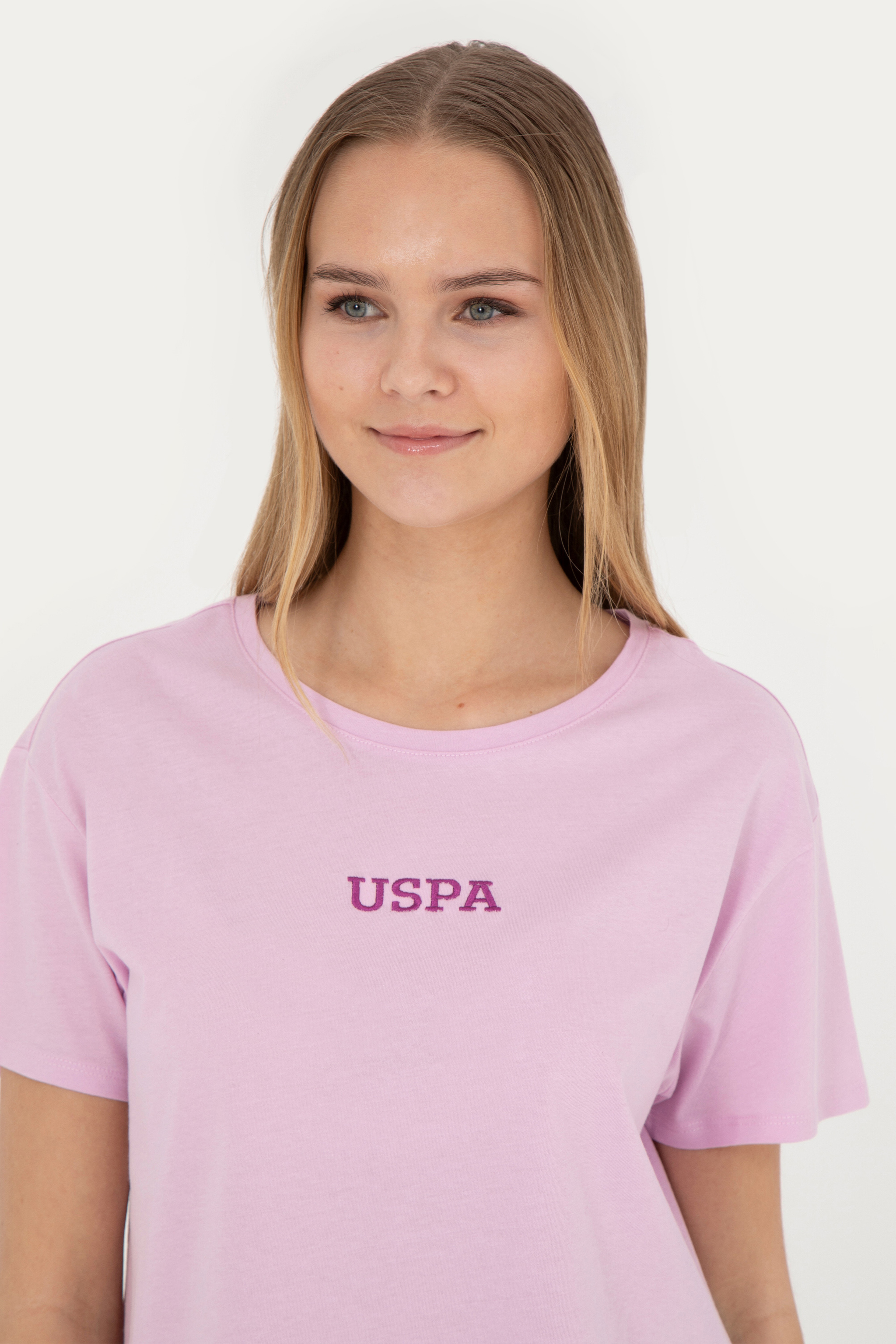Kadın Pembe Bisiklet Yaka Tişört - Image 2